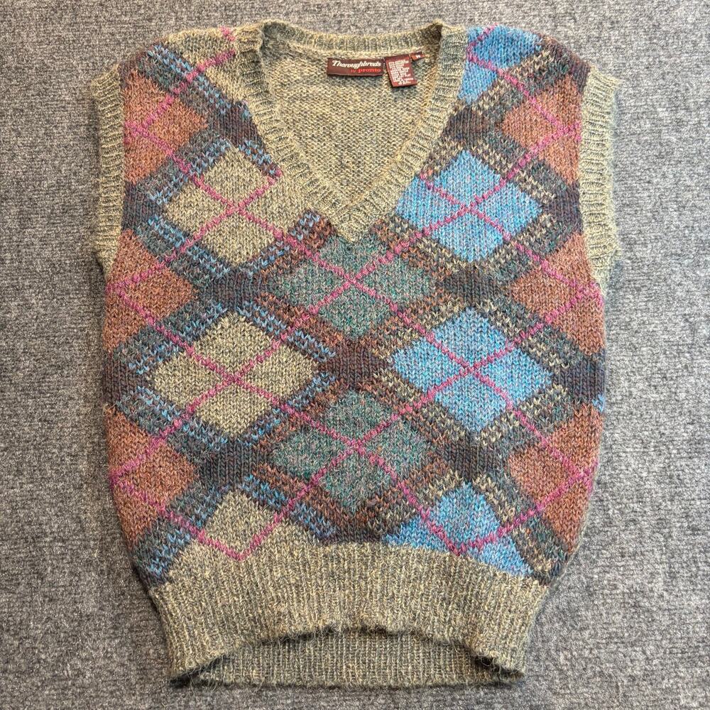 Vintage Thoroughbreds By Pronto Wool Blend Knit Sweater Vest Medium Retro Boho